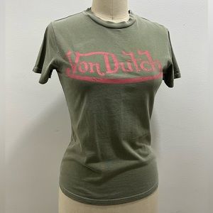 Von Dutch Vintage Y2K Green w/ Pink Graphic Logo Tee Shirt